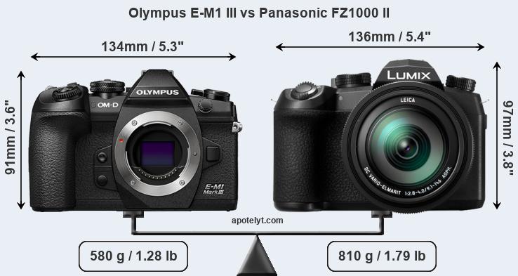 Size Olympus E-M1 III vs Panasonic FZ1000 II