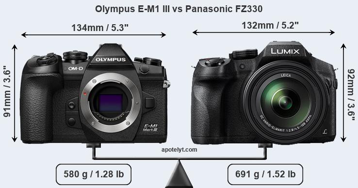 Size Olympus E-M1 III vs Panasonic FZ330
