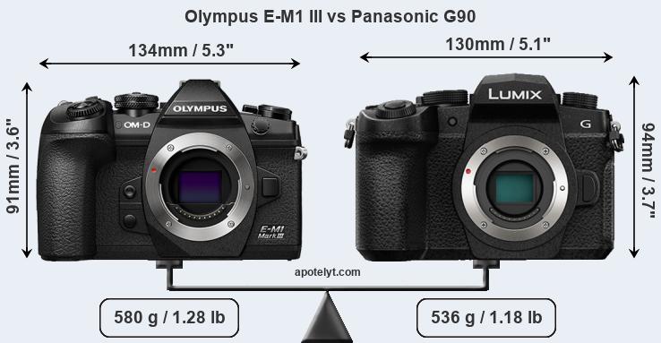Size Olympus E-M1 III vs Panasonic G90