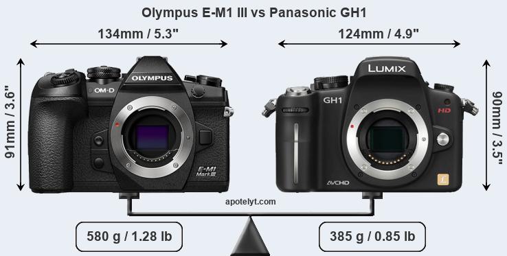 Size Olympus E-M1 III vs Panasonic GH1