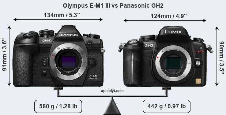 Size Olympus E-M1 III vs Panasonic GH2