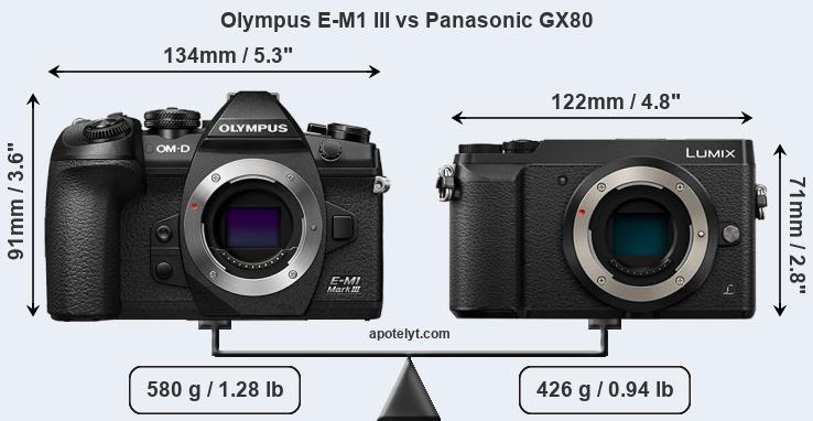 Size Olympus E-M1 III vs Panasonic GX80