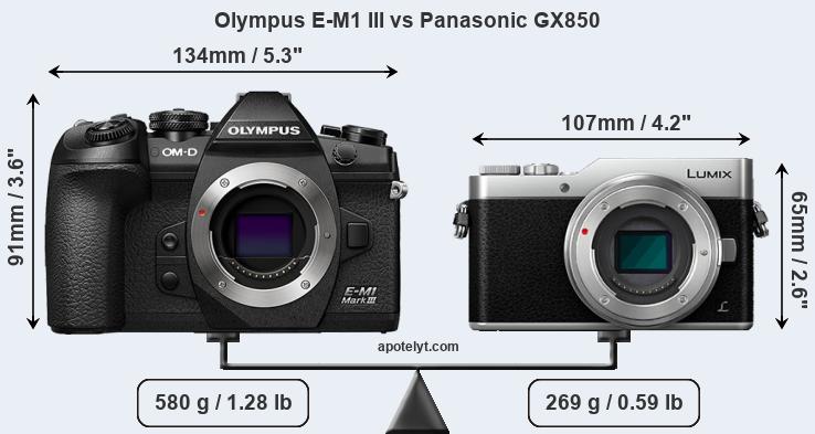 Size Olympus E-M1 III vs Panasonic GX850