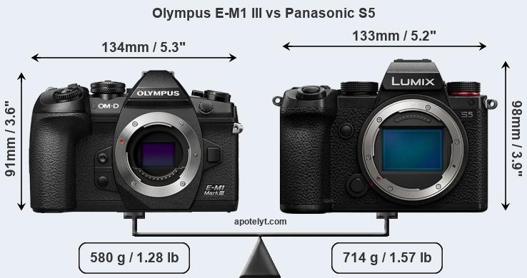Size Olympus E-M1 III vs Panasonic S5