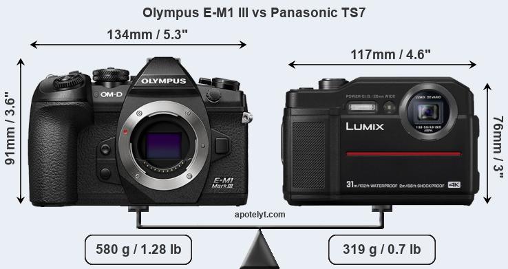 Size Olympus E-M1 III vs Panasonic TS7