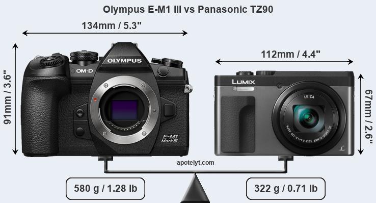 Size Olympus E-M1 III vs Panasonic TZ90