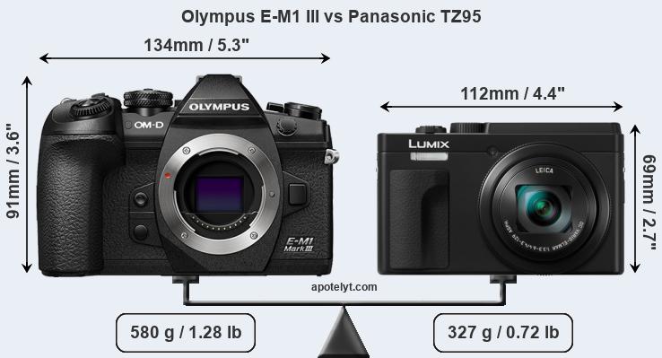Size Olympus E-M1 III vs Panasonic TZ95