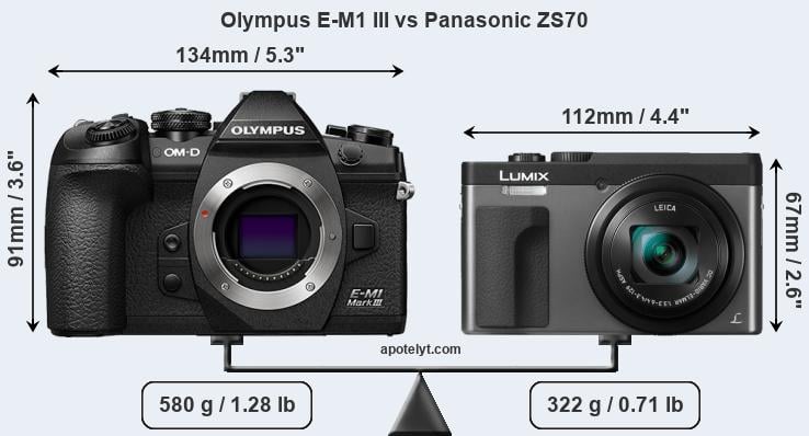 Size Olympus E-M1 III vs Panasonic ZS70