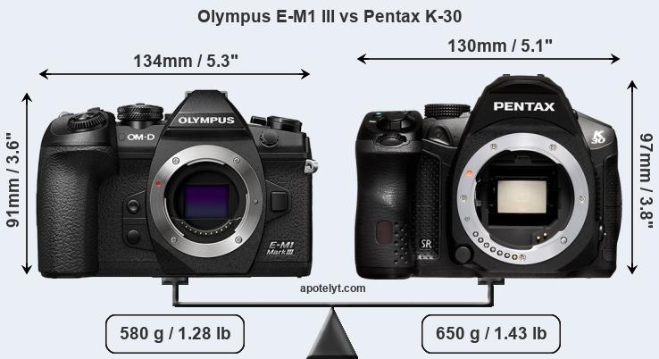 Size Olympus E-M1 III vs Pentax K-30