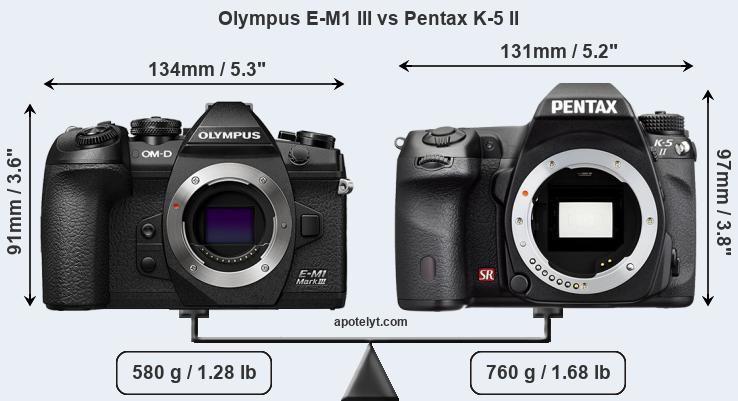 Size Olympus E-M1 III vs Pentax K-5 II