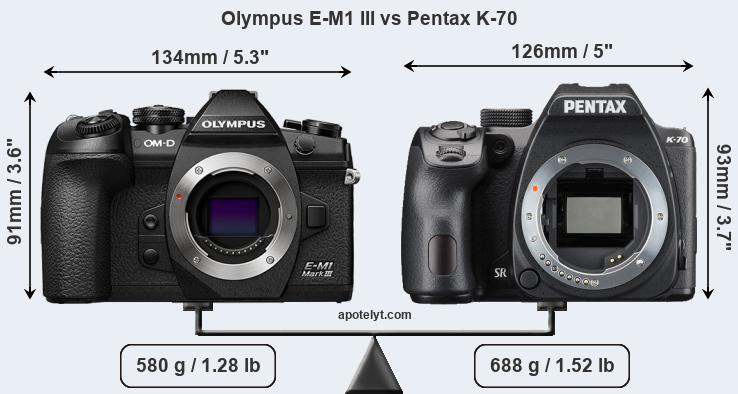 Size Olympus E-M1 III vs Pentax K-70