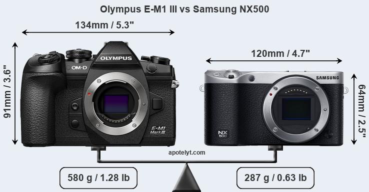 Size Olympus E-M1 III vs Samsung NX500