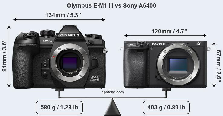 Size Olympus E-M1 III vs Sony A6400