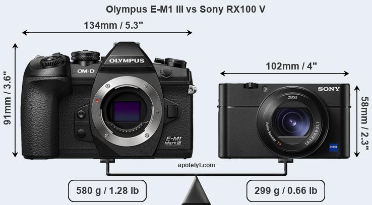 Size Olympus E-M1 III vs Sony RX100 V