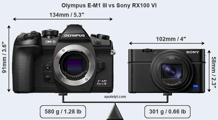 Size Olympus E-M1 III vs Sony RX100 VI