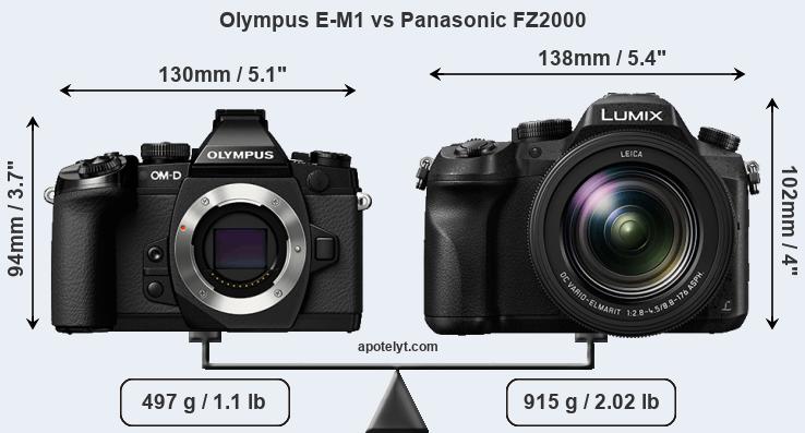 Size Olympus E-M1 vs Panasonic FZ2000