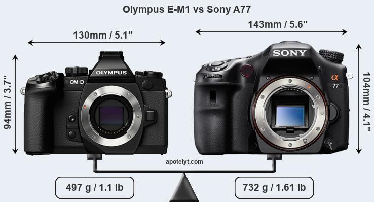 Size Olympus E-M1 vs Sony A77