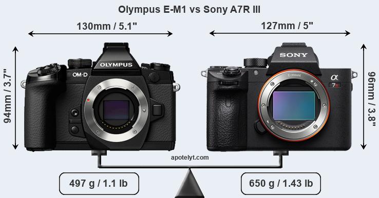 Size Olympus E-M1 vs Sony A7R III