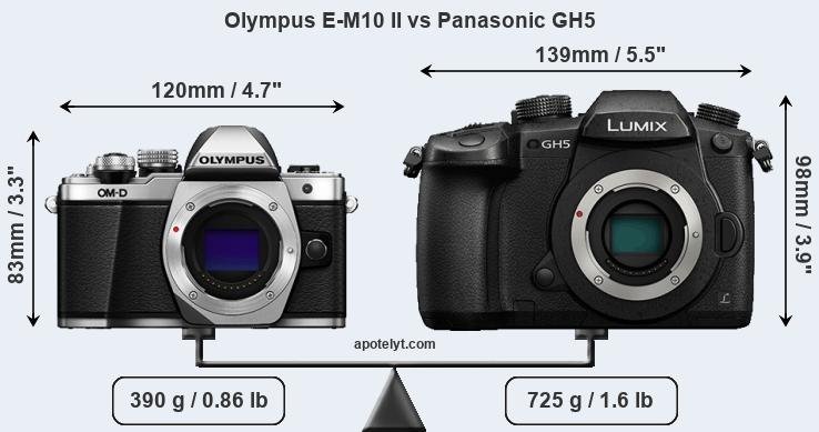 Size Olympus E-M10 II vs Panasonic GH5
