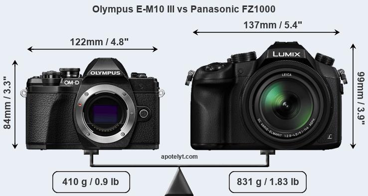 Size Olympus E-M10 III vs Panasonic FZ1000