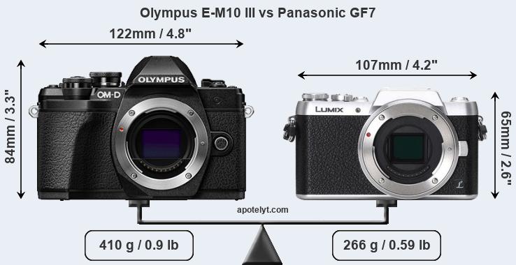 Size Olympus E-M10 III vs Panasonic GF7