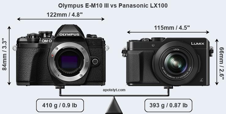 Size Olympus E-M10 III vs Panasonic LX100
