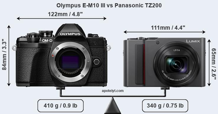 Size Olympus E-M10 III vs Panasonic TZ200