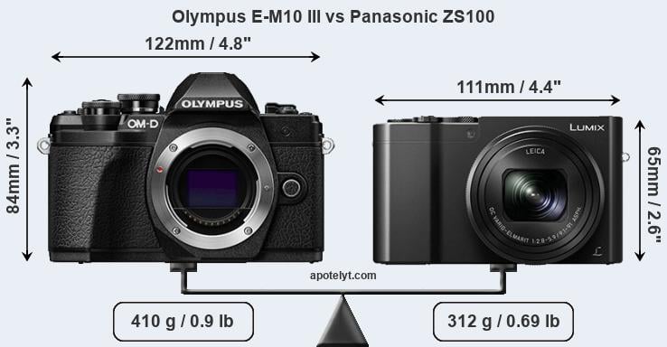Size Olympus E-M10 III vs Panasonic ZS100