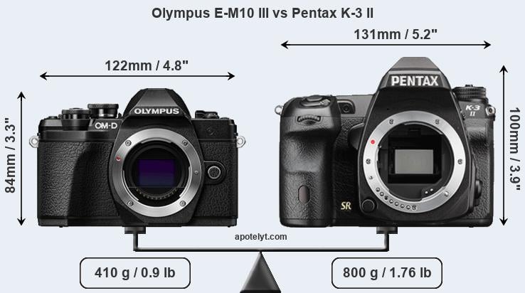 Size Olympus E-M10 III vs Pentax K-3 II