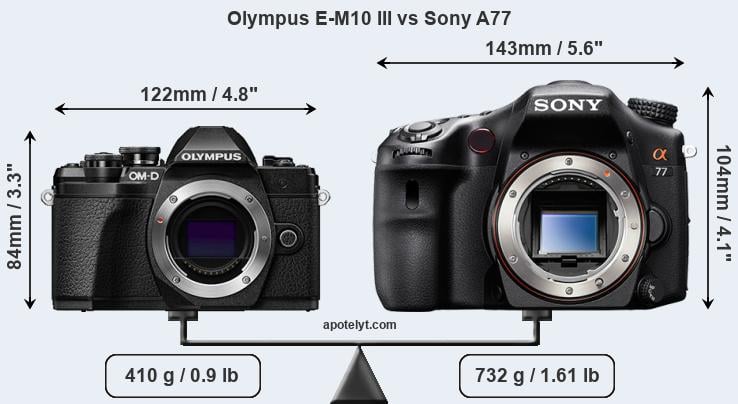 Size Olympus E-M10 III vs Sony A77
