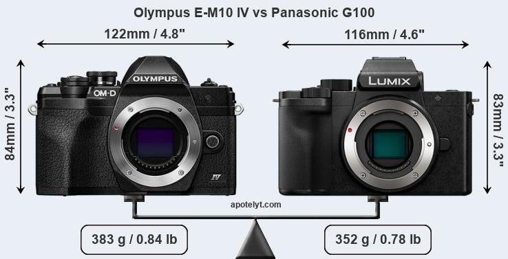 Size Olympus E-M10 IV vs Panasonic G100