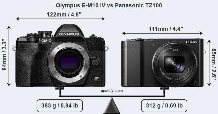 Size Olympus E-M10 IV vs Panasonic TZ100