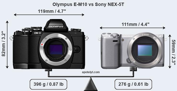 Size Olympus E-M10 vs Sony NEX-5T