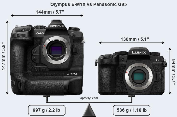 Size Olympus E-M1X vs Panasonic G95