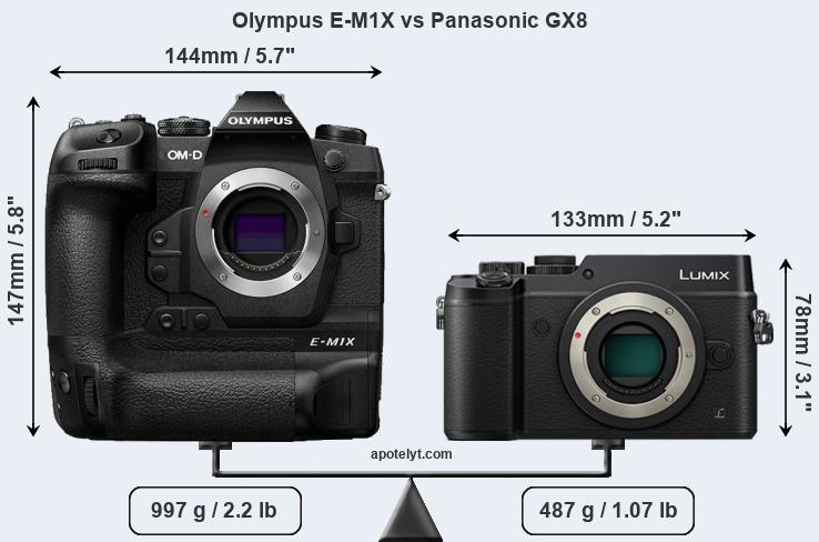 Size Olympus E-M1X vs Panasonic GX8