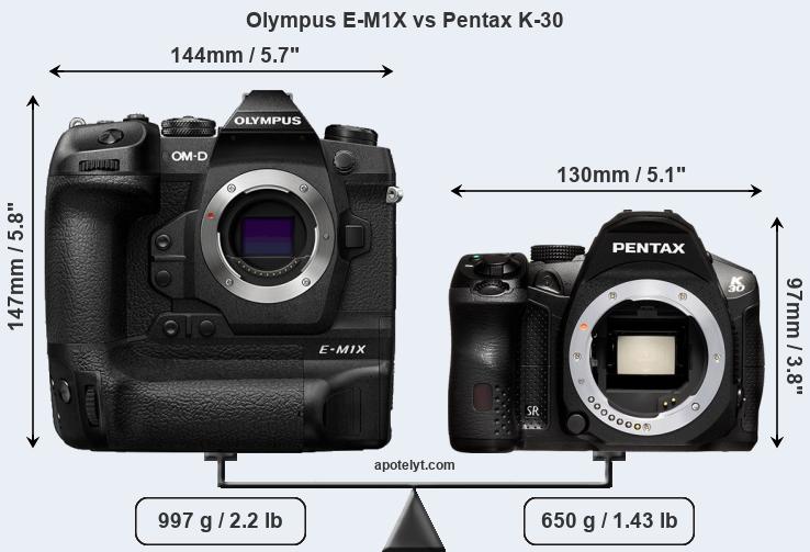 Size Olympus E-M1X vs Pentax K-30