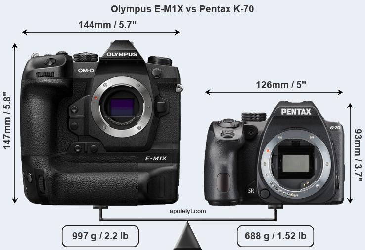 Size Olympus E-M1X vs Pentax K-70