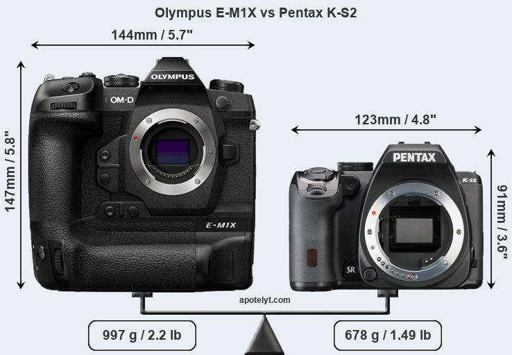 Size Olympus E-M1X vs Pentax K-S2
