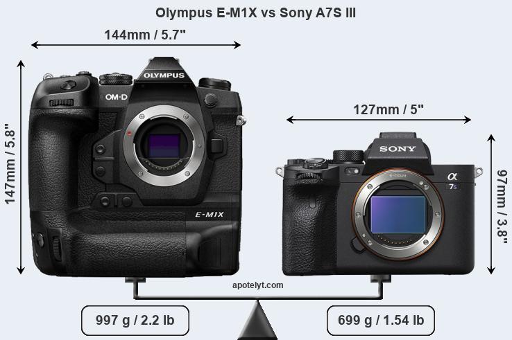 Size Olympus E-M1X vs Sony A7S III