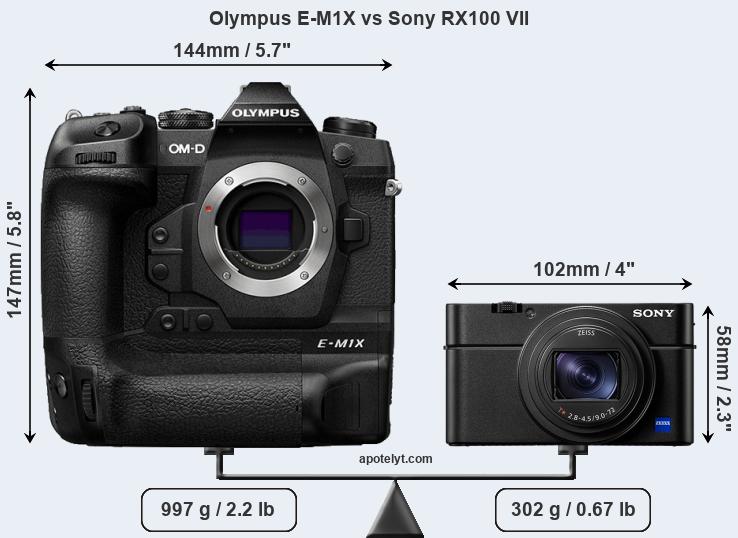 Size Olympus E-M1X vs Sony RX100 VII