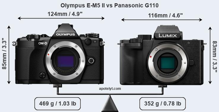 Size Olympus E-M5 II vs Panasonic G110