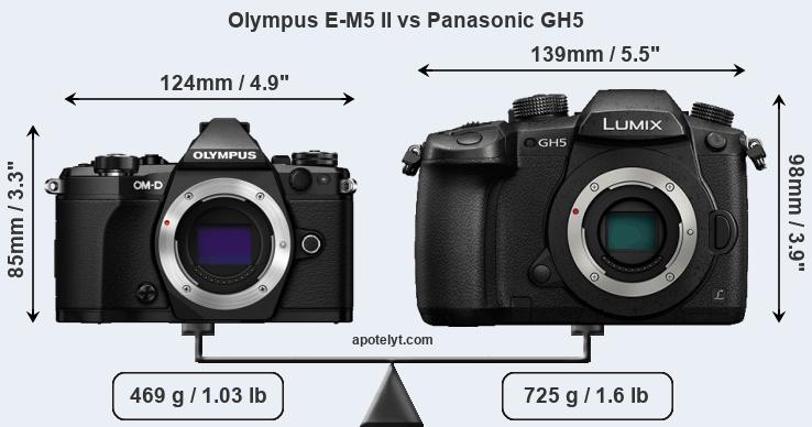 Size Olympus E-M5 II vs Panasonic GH5