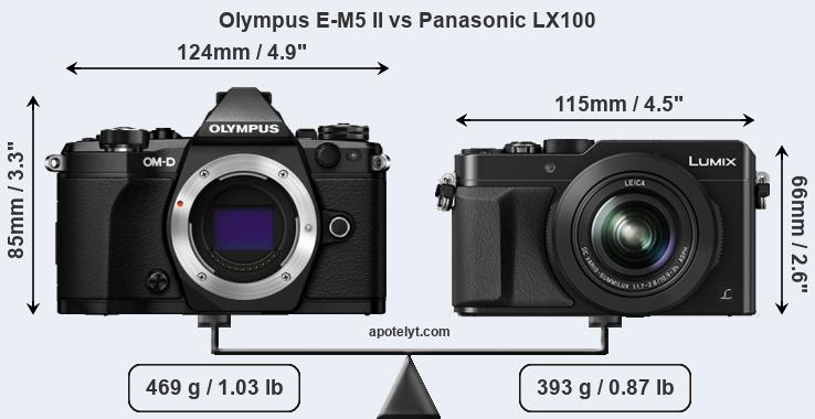 Size Olympus E-M5 II vs Panasonic LX100