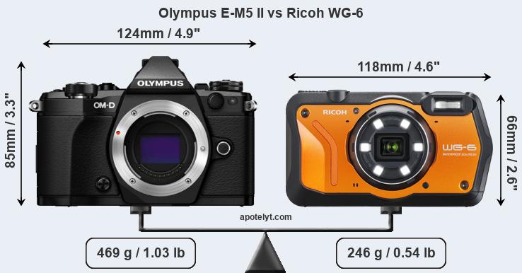 Size Olympus E-M5 II vs Ricoh WG-6