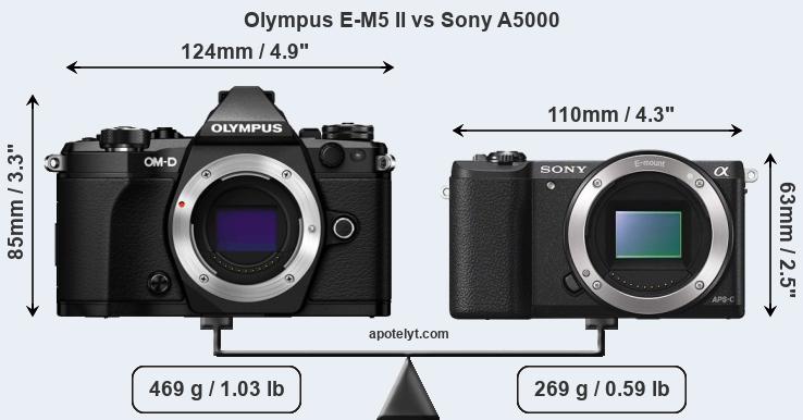 Size Olympus E-M5 II vs Sony A5000