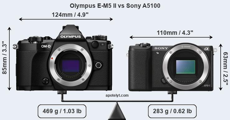 Size Olympus E-M5 II vs Sony A5100