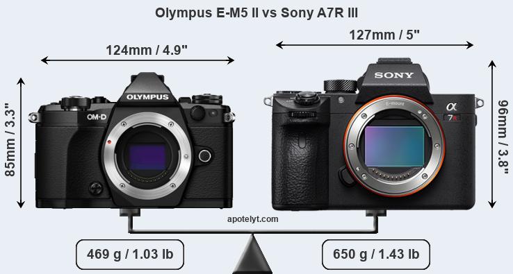 Size Olympus E-M5 II vs Sony A7R III