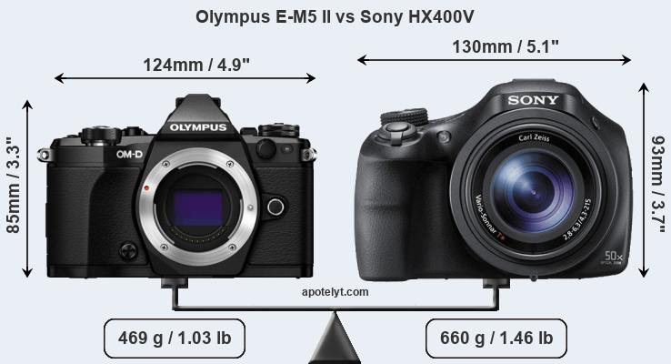 Size Olympus E-M5 II vs Sony HX400V