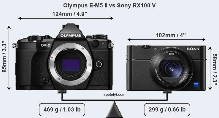 Size Olympus E-M5 II vs Sony RX100 V
