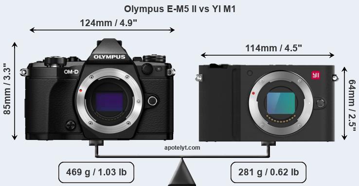 Size Olympus E-M5 II vs YI M1
